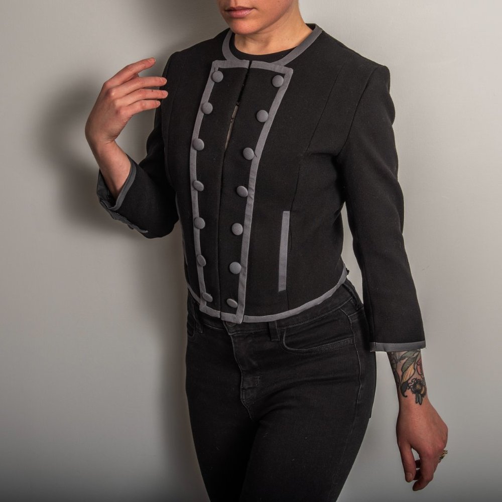 Black & Grey Military Style Blazer - Picture 4 of 10
